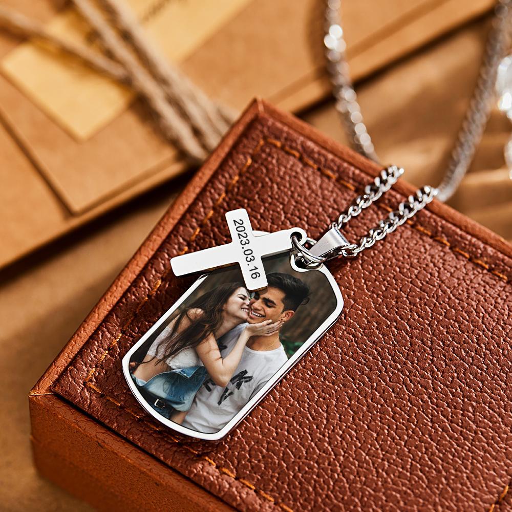 Personalized Necklace for Men Custom Photo and Engraving Necklace Couple Gift