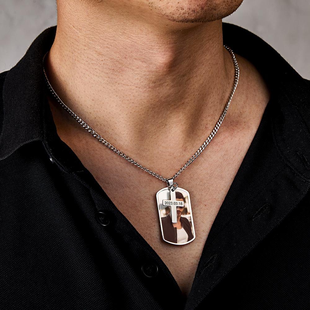Personalized Portrait Necklace for Men Custom Photo and Engraving Necklace Gift for Boyfriend