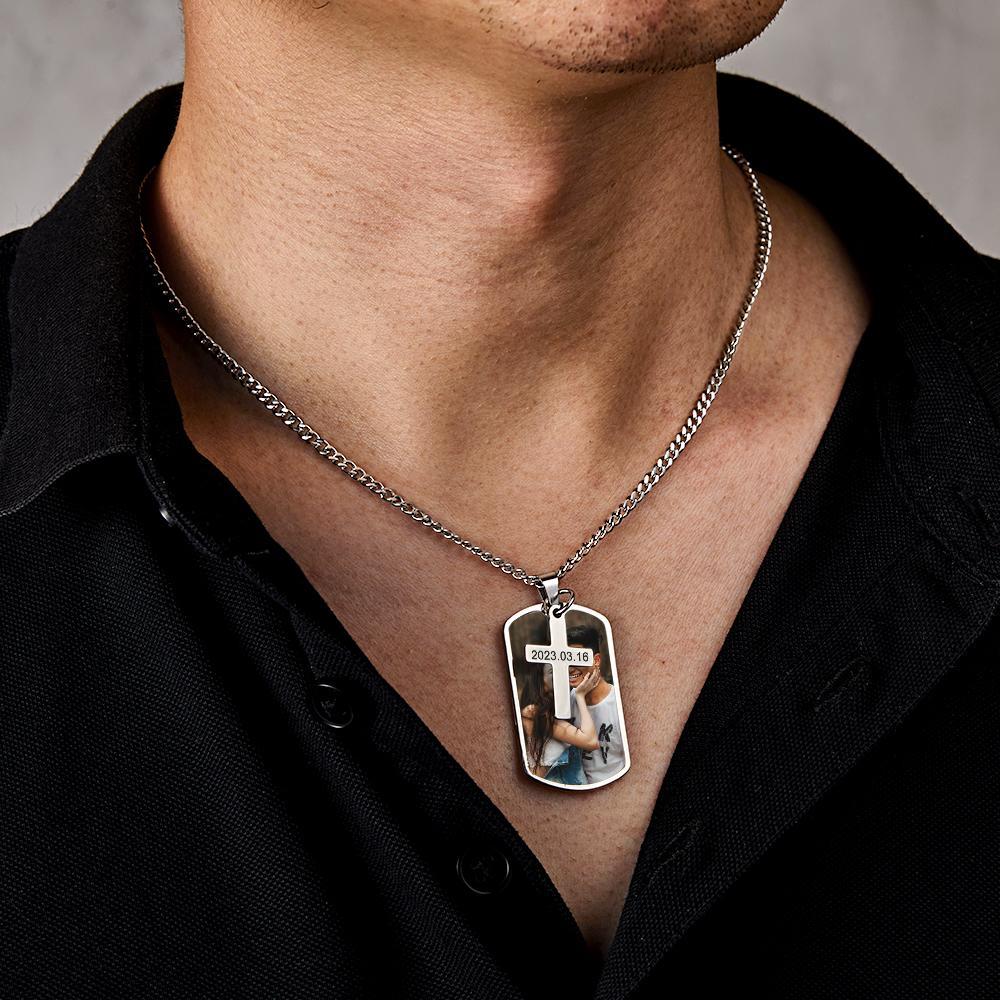 Personalized Necklace for Men Custom Photo and Engraving Necklace Couple Gift
