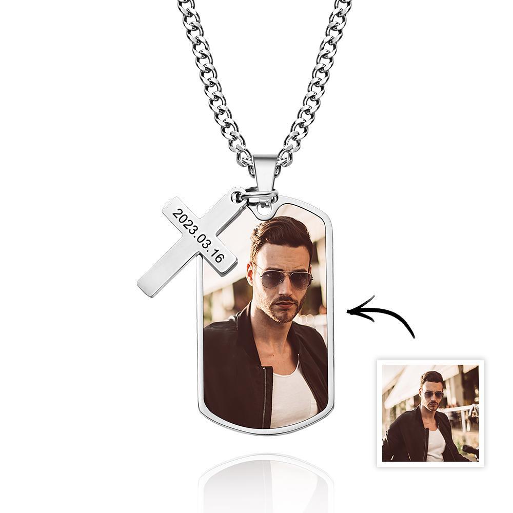 Personalized Necklace for Men Custom Photo and Engraving Necklace for Father Gift for Boyfriend Birthday Gift