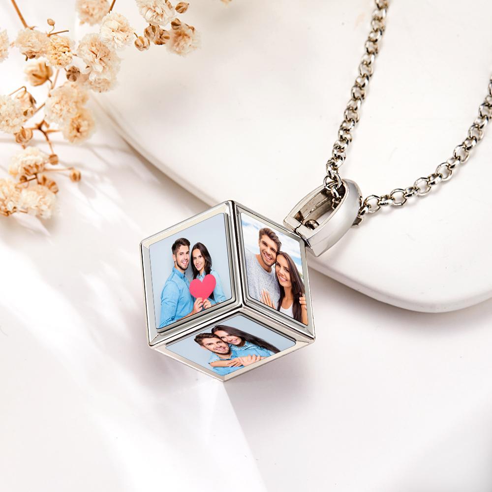 Cube Photo Sublimation Necklace with Custom Design Memorial Gifts for Couple - soufeelus
