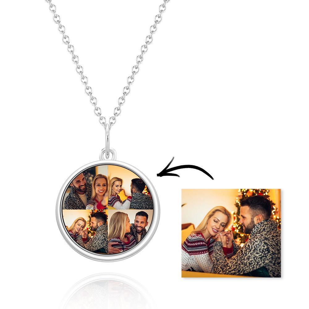 Custom Four Photos Necklace Personalized Charm Circle Pendent