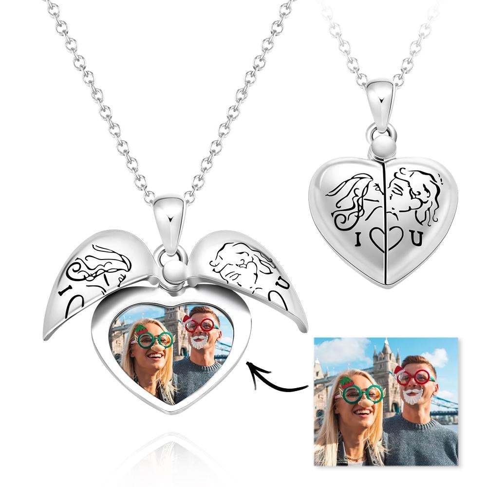 Custom Photo Necklace "L Love You" Heart-shaped Flap Delicate Gifts - 