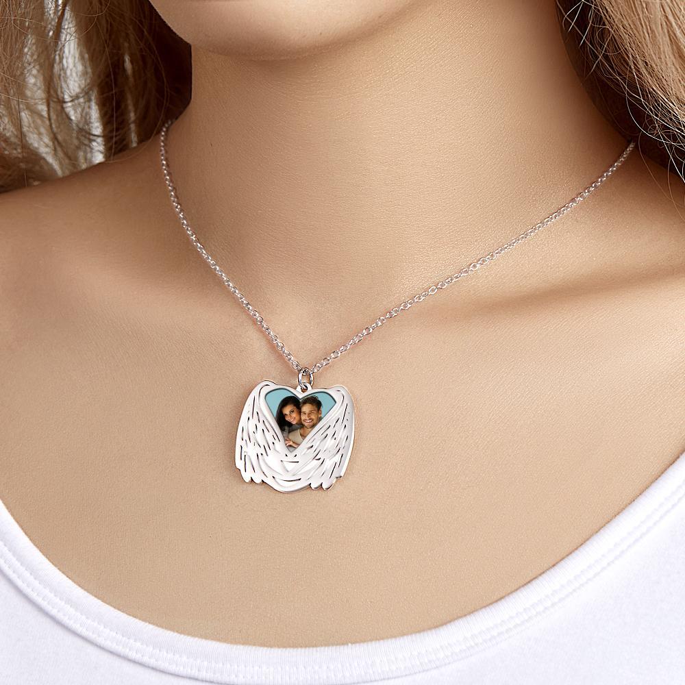 Custom Photo Necklace Angel Wings Pendant Necklace Gift for Women - soufeelus