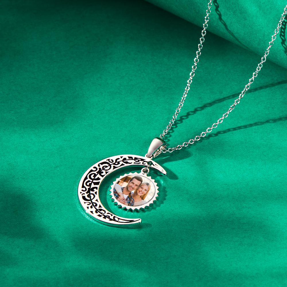 Moon Pendant Custom Photo Necklace The Love of Moon Necklace for Couples - soufeelus