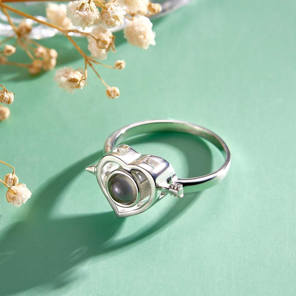 Custom Photo Projection Rings Arrow Through Heart Couple Gifts - soufeelus