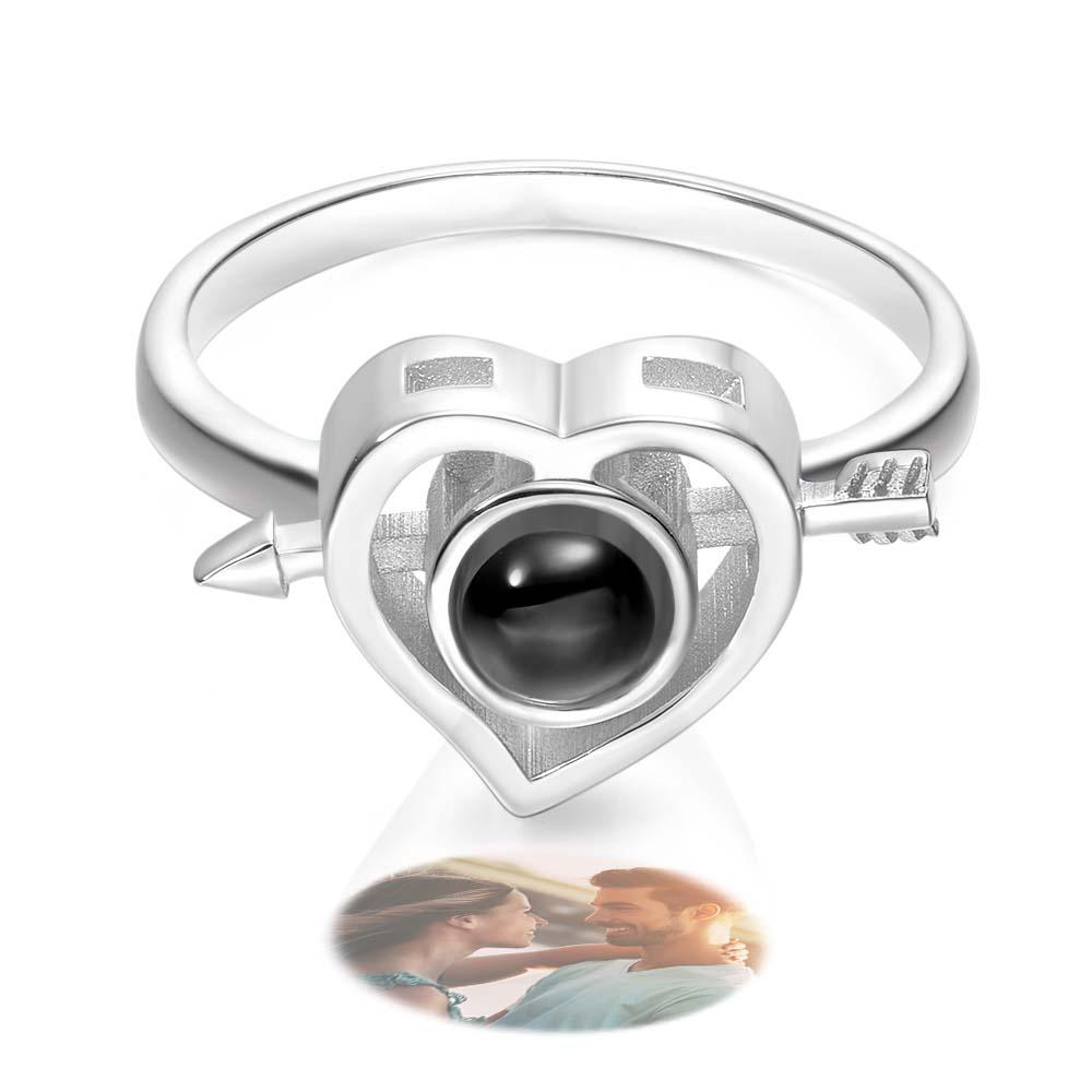 Custom Photo Projection Rings Arrow Through Heart Couple Gifts - soufeelus