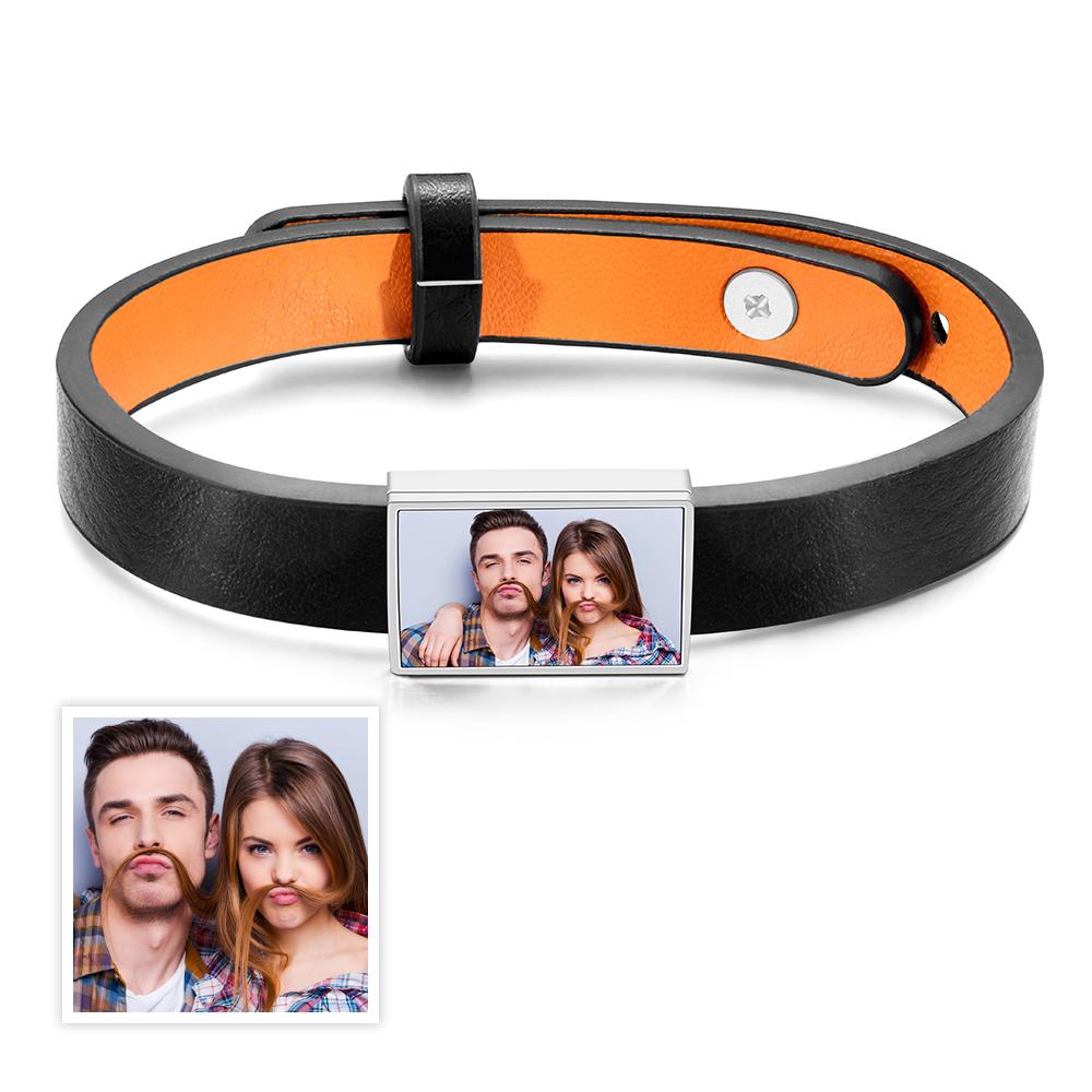 Custom Photo Bracelet Personalized Picture Leather Bracelet Gift for Men - soufeelus