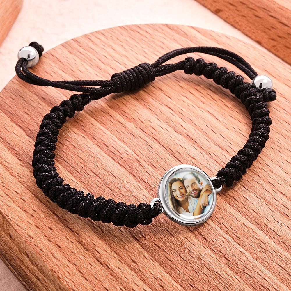 Custom Photo Woven Bracelet Personalized Photo Charm Bracelet For Him - soufeelus