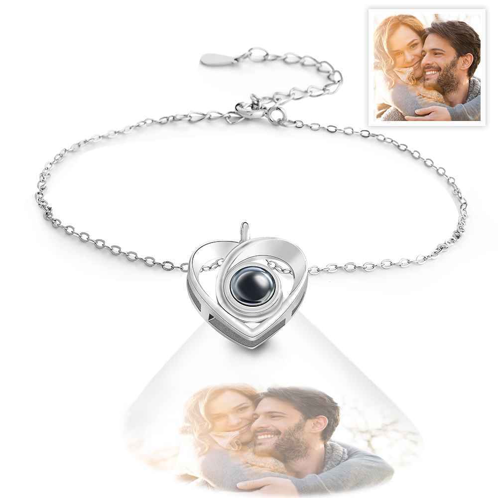 Custom Photo Projection Bracelet Picture Inside Heart Charm Bracelet For Her - soufeelus