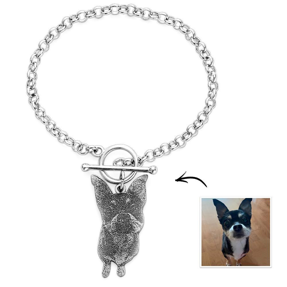 Dog Photo Bracelet Dog Engraving Bracelet Dog Memorial Pet Bracelet Custom Bracelet Pet Jewelry Gift for Her - soufeelus