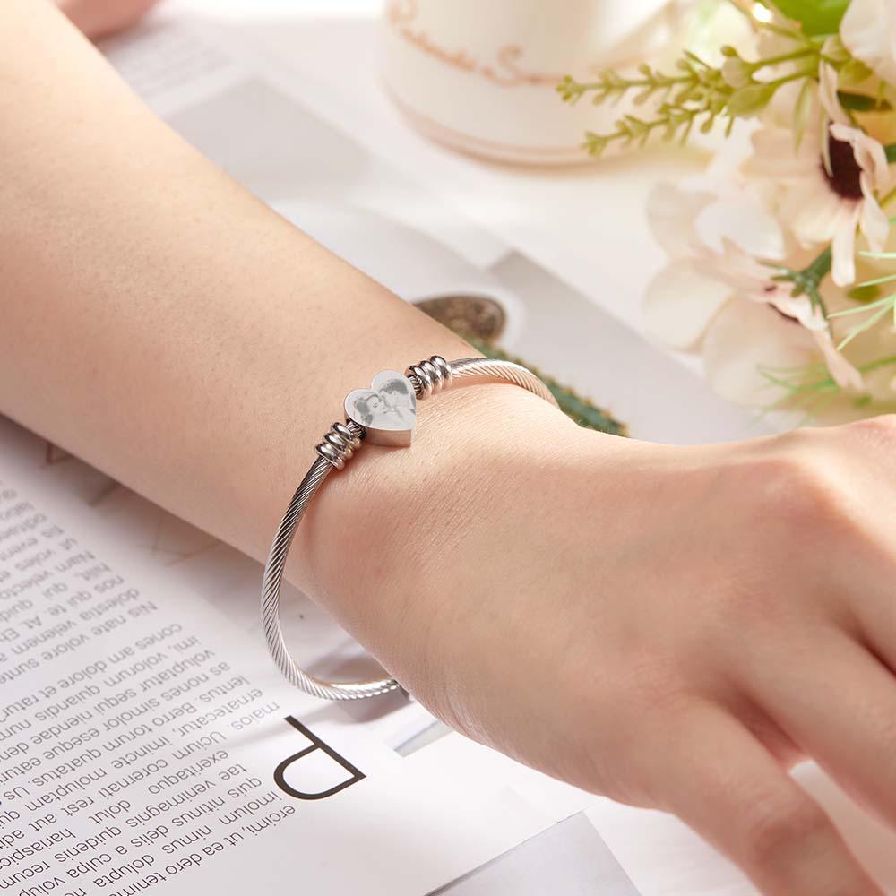 Personalized Picture Bracelets for Women Custom Locket Charm Cuff Bangle Bracelet Engraved Inspirational Memorial Jewelry Birthday Gift for Girls Mother - soufeelus