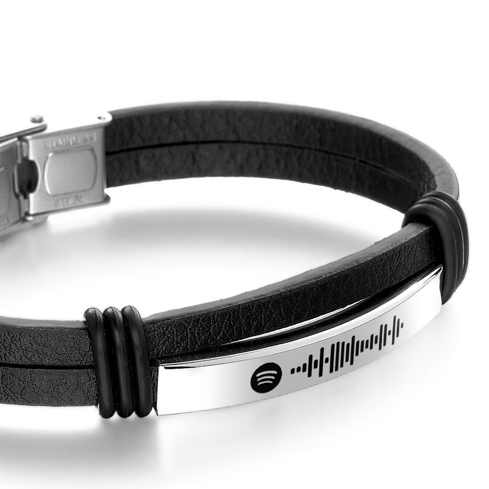 Personalized Mens Music Code Leather Bracelet Jewelry Bar Bracelet for Men - soufeelus