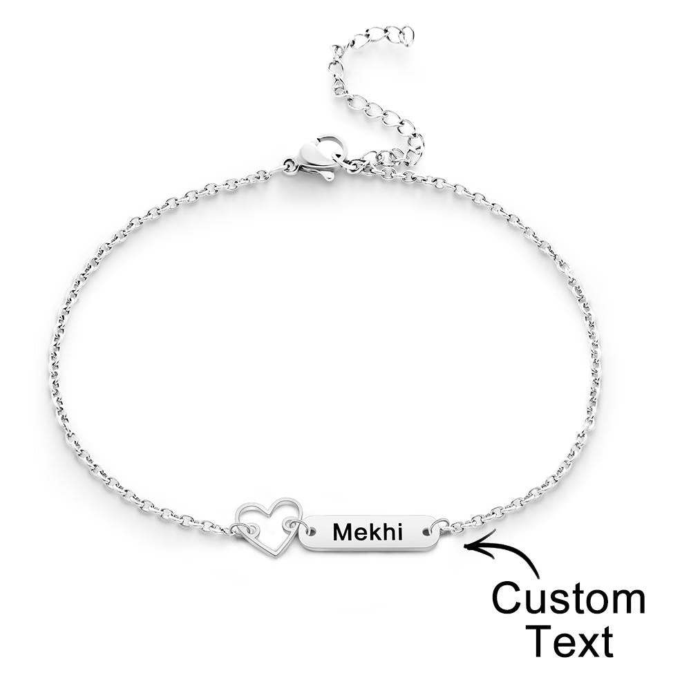 Custom Engraved Name Bracelet with Heart Charm Gift for Love