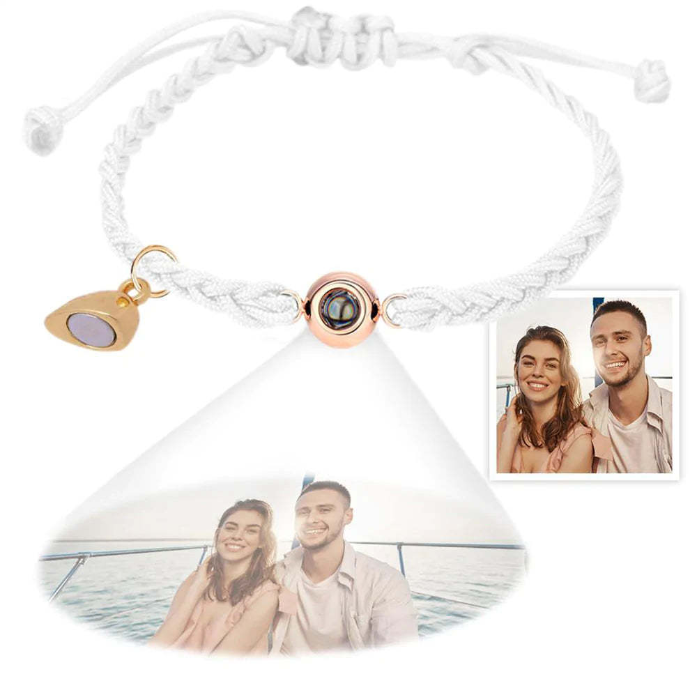 Custom Photo Projection Bracelet Simple Woven Heart Magnetic Bracelet Gift for Couple - soufeelus