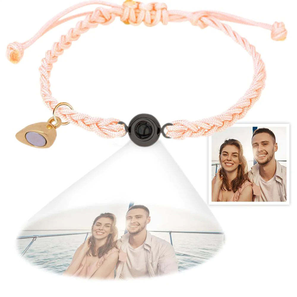 Custom Photo Projection Bracelet Simple Woven Heart Magnetic Bracelet Gift for Couple - soufeelus