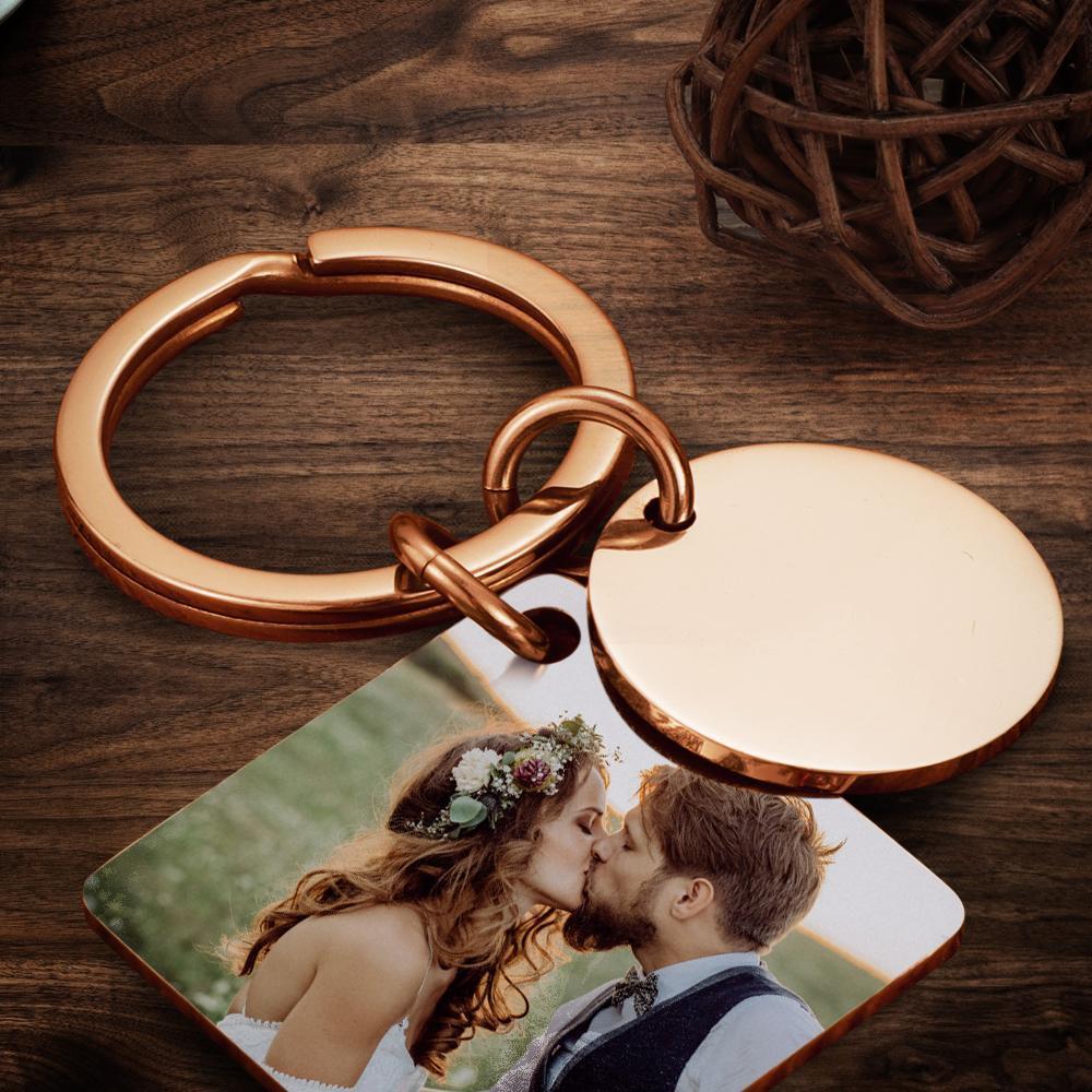 Custom Calendar Keychain Engraved Photo Keychain Gifts Rose Gold