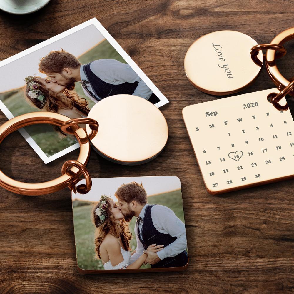 Photo Keychain Custom Calendar Keychain Gifts With Engraved Text Gold