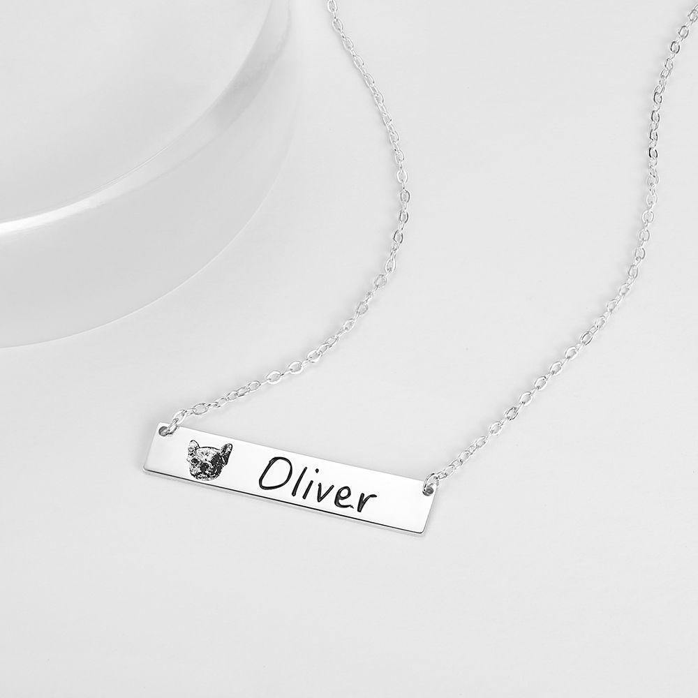 Photo Engraved Necklace, Portrait Bar Necklace Platinum Plated - Silver - soufeelus