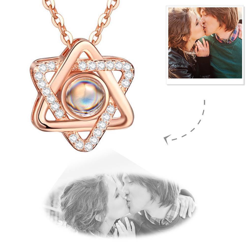 Personalised Projection Photo Necklace Six Star Necklace - Rose Gold - soufeelus