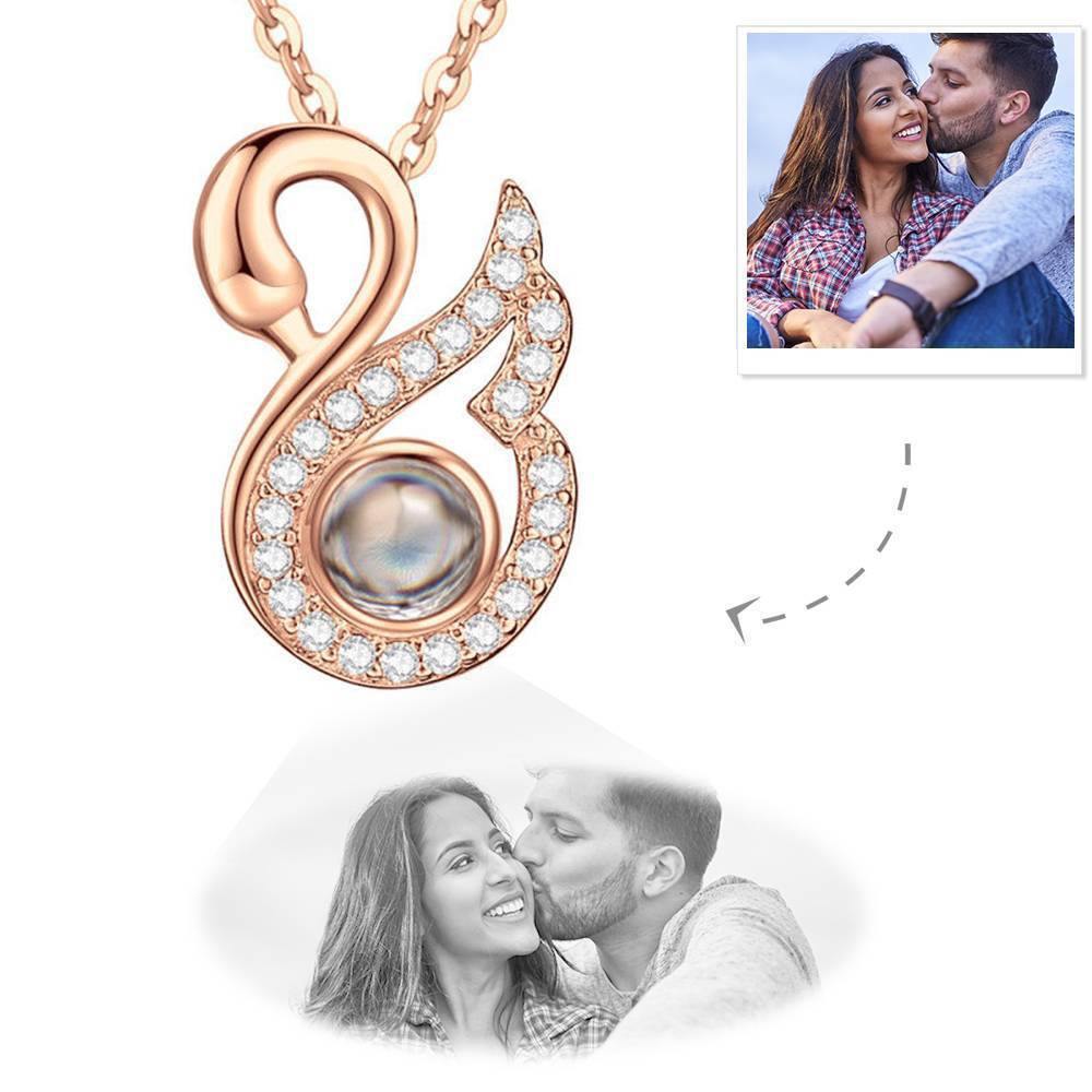 Personalised Projection Photo Necklace Swan Crystal Necklace - Rose Gold - soufeelus