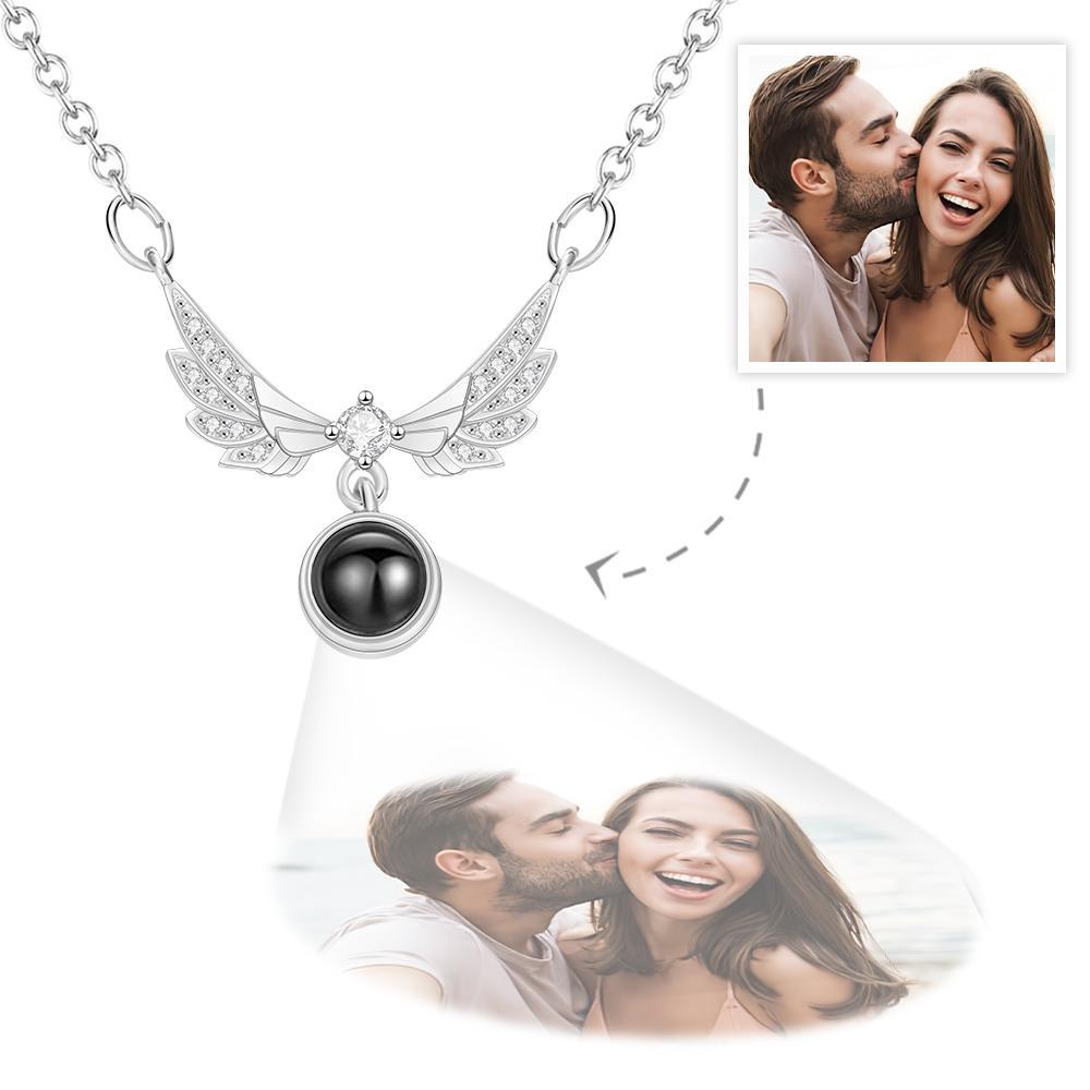 Custom Photo Projection Necklace Angel's Wings Pendant Necklace Gift for Her - soufeelus