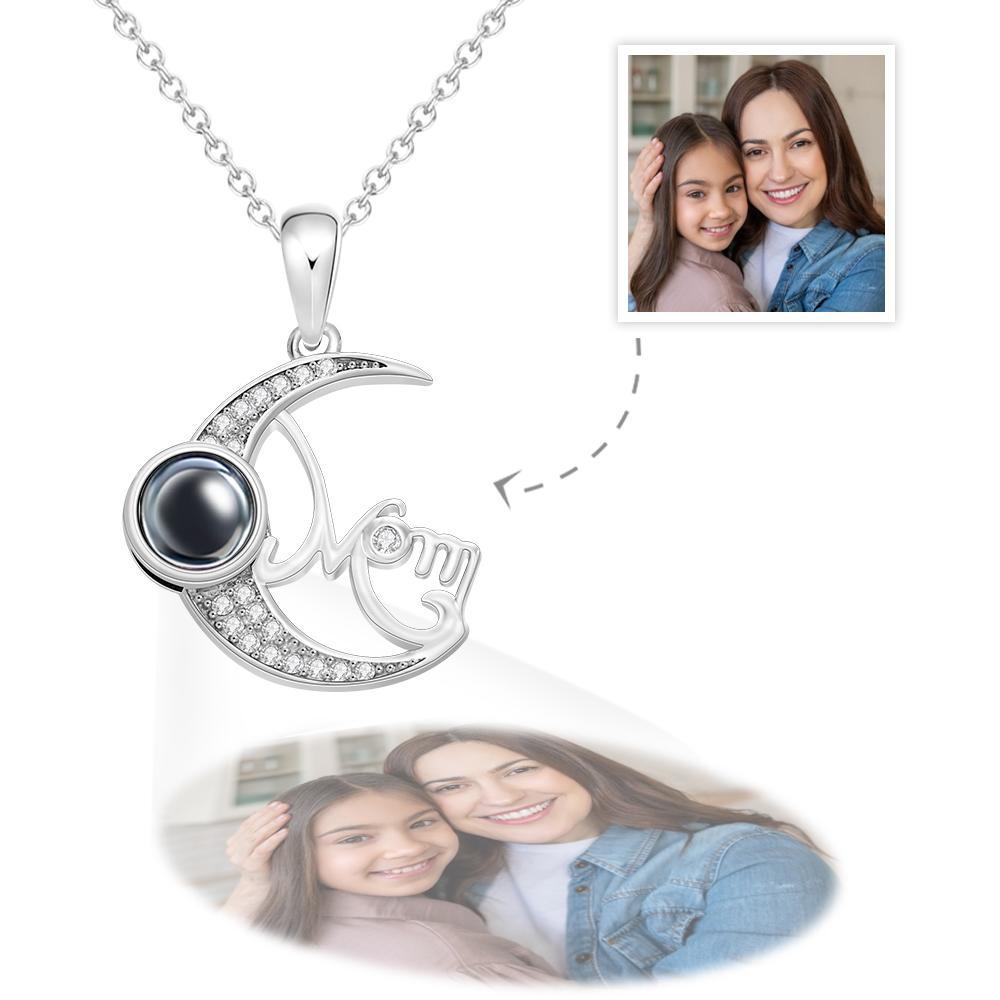 Custom Photo Projection Necklace Moon Pendant Necklace Gift for Mom - soufeelus