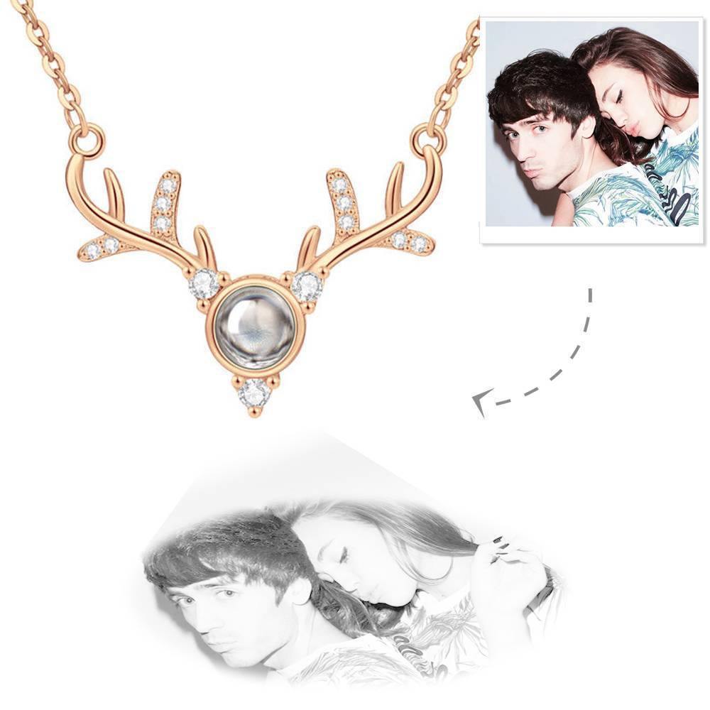 Personalised Projection Photo Necklace Antlers Necklace - Rose Gold - soufeelus