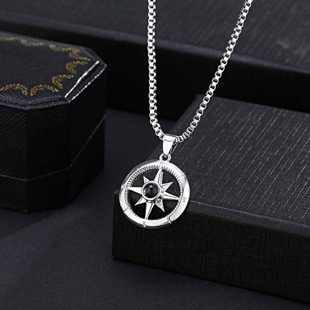 Personalized Compass Projection Necklace Women's Fashion Projection Jewelry Custom Memorial Photo Pendant Best Friend Gift - soufeelus
