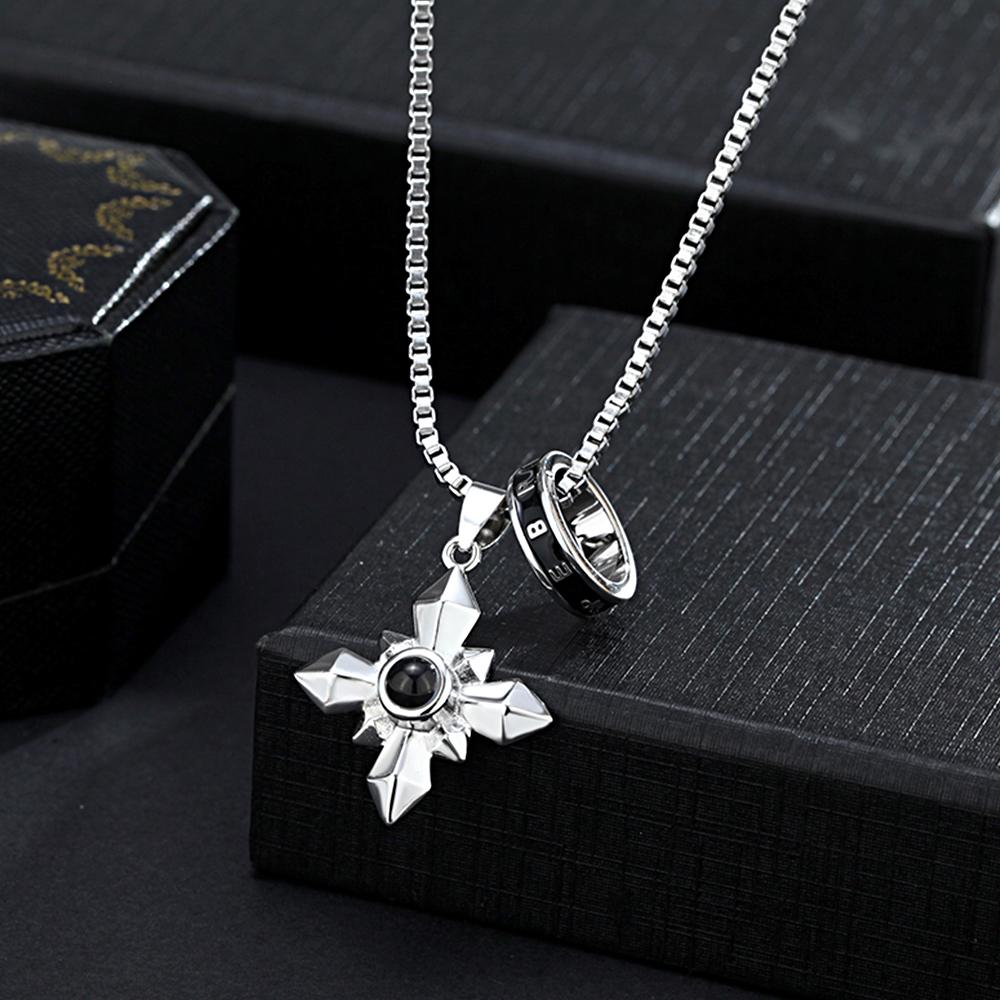 Personalized Leaf Photo Projection Men's Necklace for Boyfriend Ring Holder Necklace Anniversary Gift - soufeelus