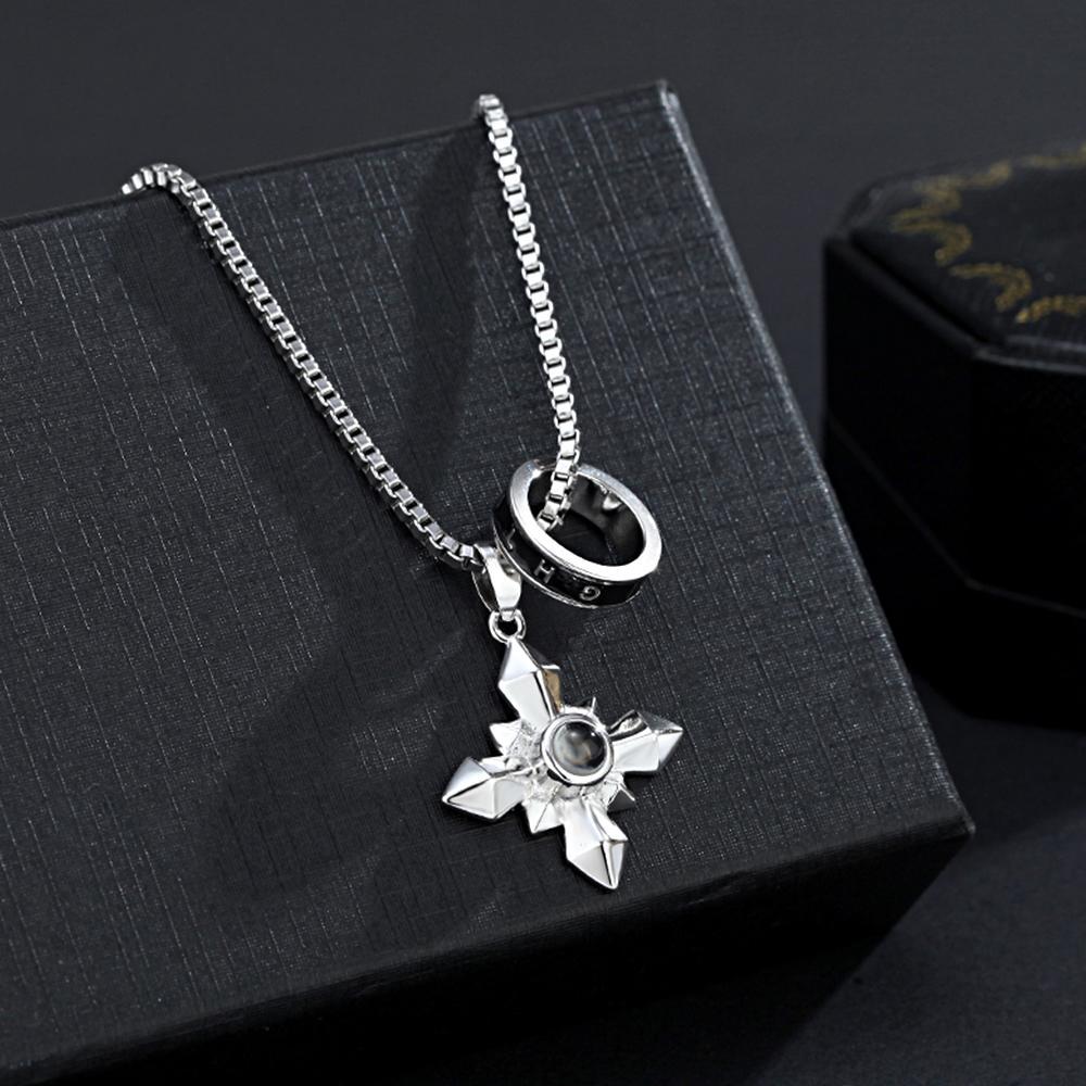 Personalized Leaf Photo Projection Men's Necklace for Boyfriend Ring Holder Necklace Anniversary Gift - soufeelus