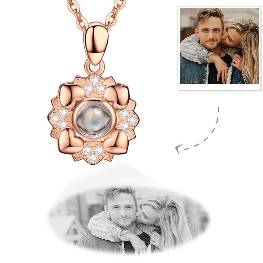 Personalised Projection Photo Necklace Four Little Heart Necklace - Rose Gold - soufeelus