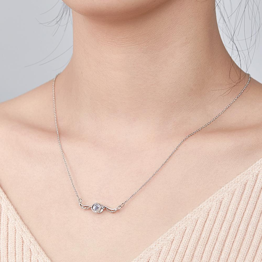Angel Wing Projection Necklace Personalized Picture Inside Pendant Keepsake Jewelry Trendy Best Friend Gift - soufeelus