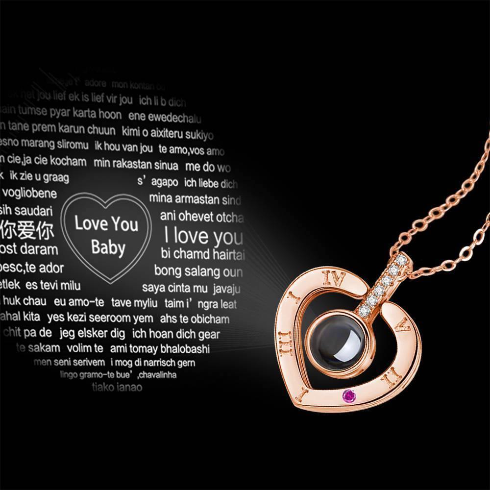 I Love You Necklace in 100 Languages Projection Engraved Necklace Heart-shaped Silver - Rose Gold Plated - soufeelus