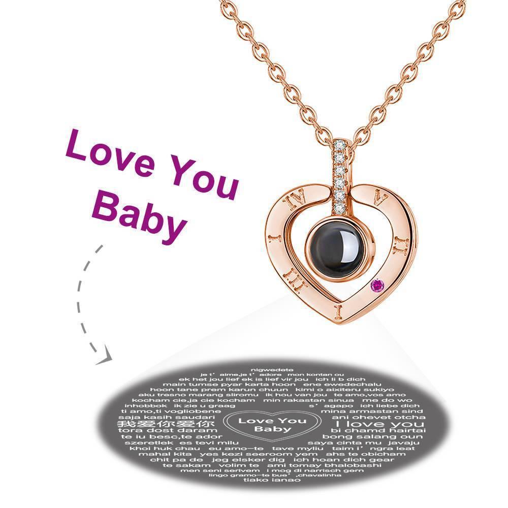 I Love You Necklace in 100 Languages Projection Engraved Necklace Heart-shaped Silver - Rose Gold Plated - soufeelus