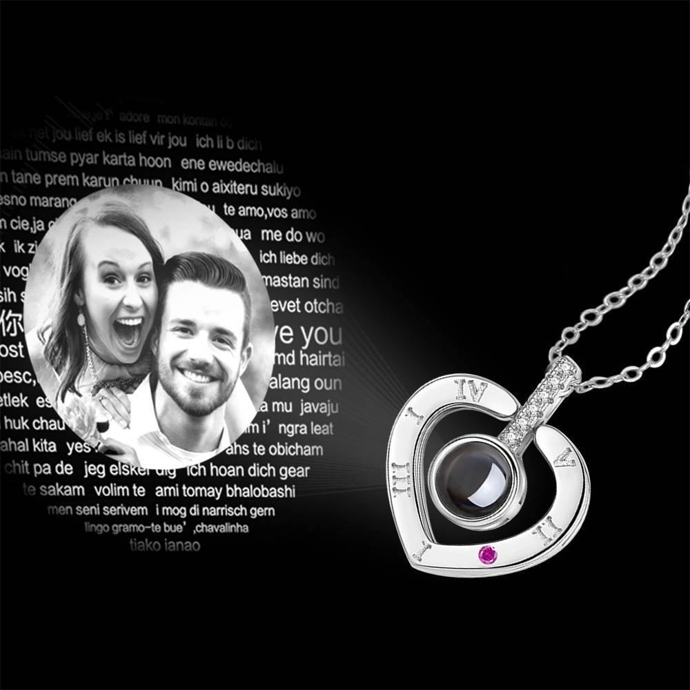 I Love You Necklace in 100 Languages Projection Photo Necklace Heart-shaped Silver - soufeelus