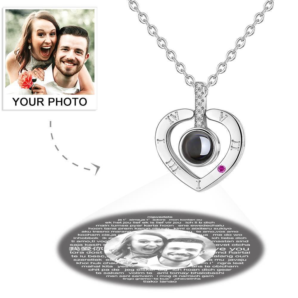 I Love You Necklace in 100 Languages Projection Photo Necklace Heart-shaped Silver