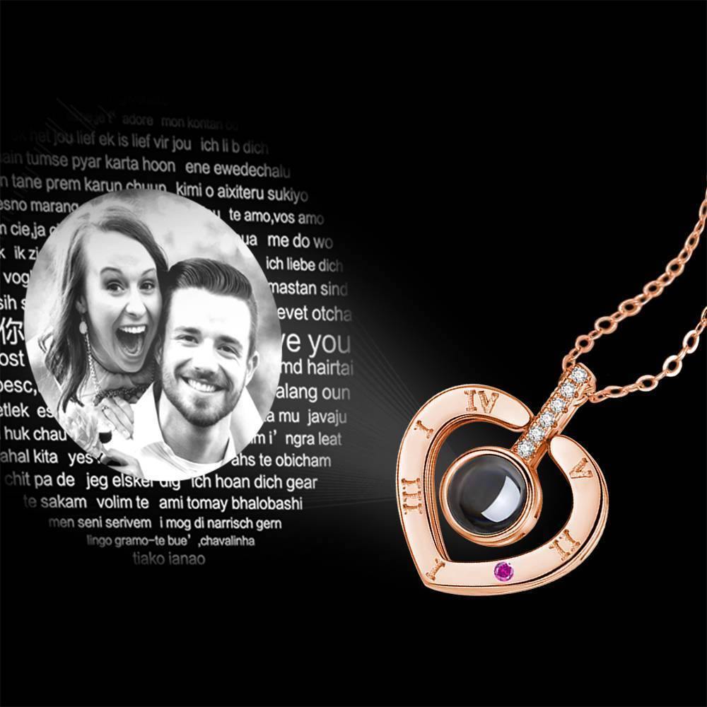 I Love You Necklace in 100 Languages Projection Photo Necklace Heart-shaped Silver - Rose Gold Plated - soufeelus