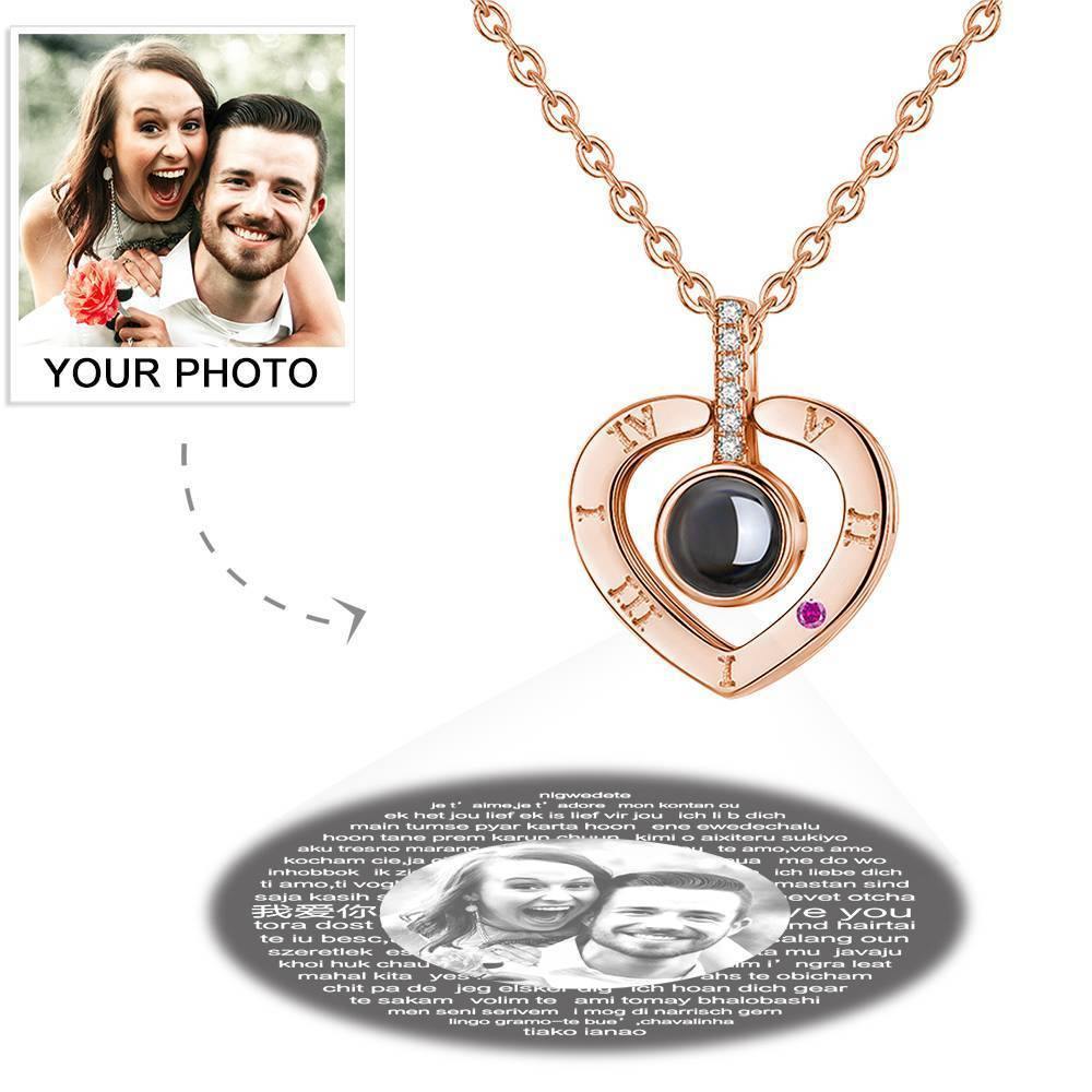 I Love You Necklace in 100 Languages Projection Photo Necklace Heart-shaped Silver - soufeelus