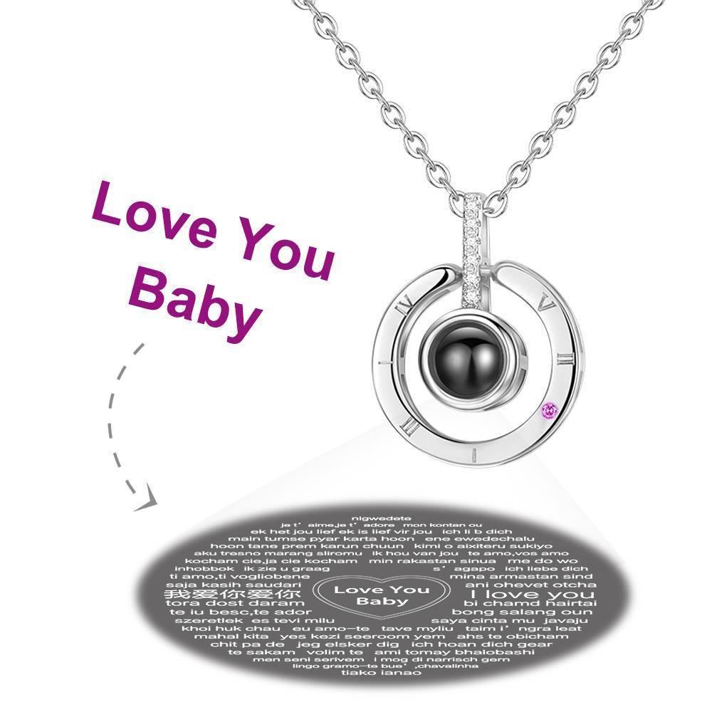 I Love You Necklace in 100 Languages Projection Engraved Necklace Round-shaped Silver - soufeelus