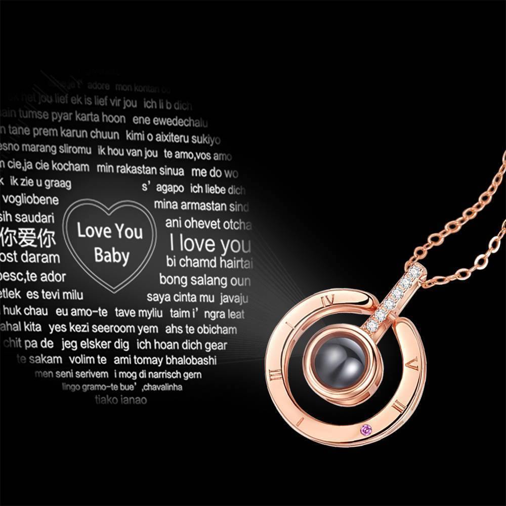 I Love You Necklace in 100 Languages Projection Engraved Necklace Round-shaped Silver - Rose Gold Plated - soufeelus