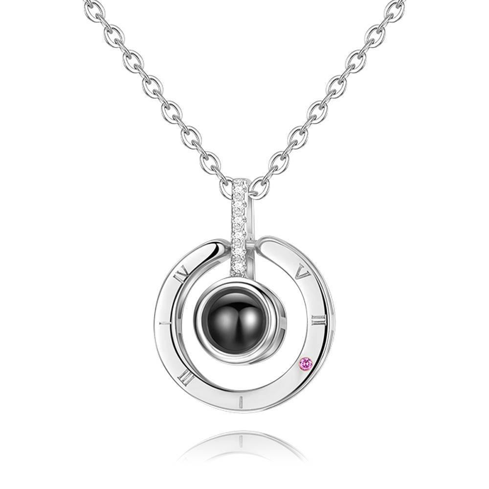I Love You Necklace in 100 Languages Projection Photo Necklace Round-shaped Silver