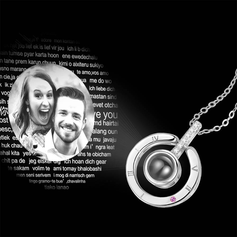 I Love You Necklace in 100 Languages Projection Photo Necklace Round-shaped Silver