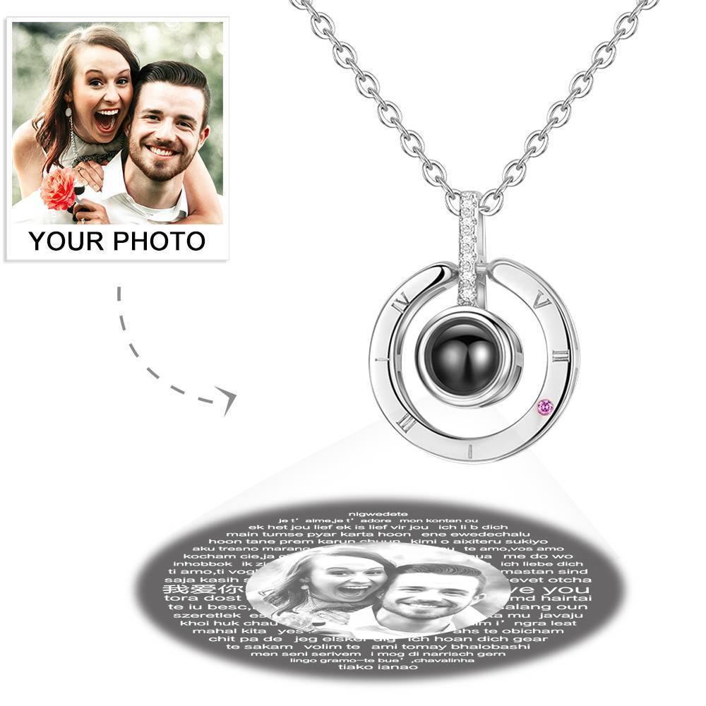 I Love You Necklace in 100 Languages Projection Photo Necklace Round-shaped Silver