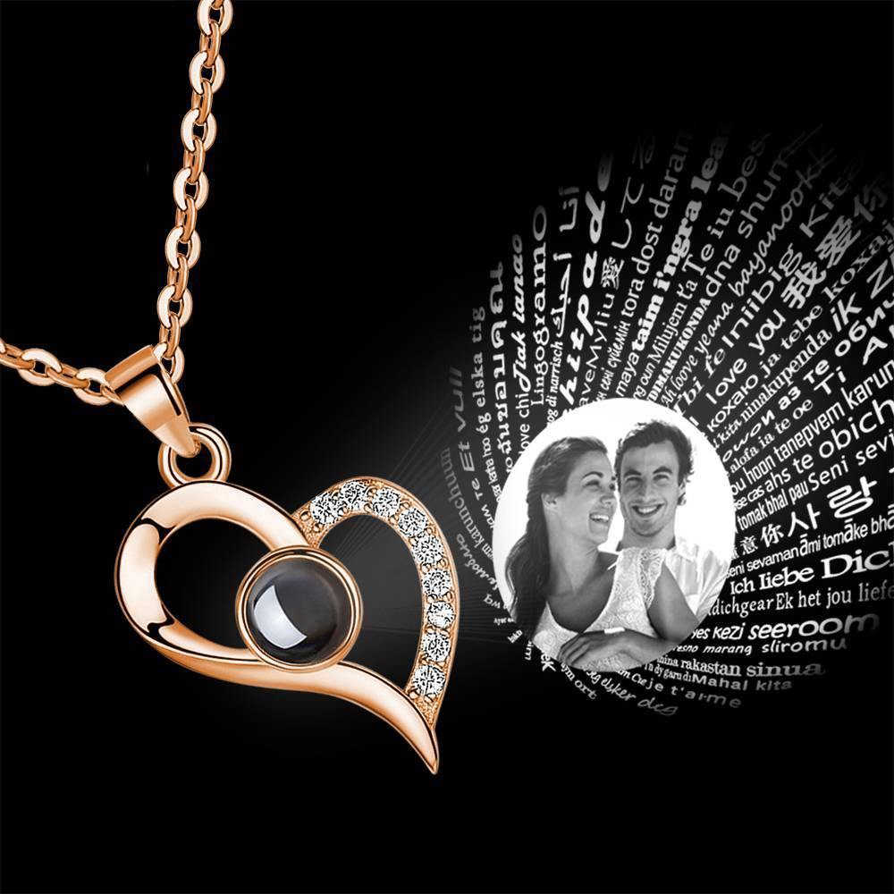 I Love You Necklace in 100 Languages Projection Photo Necklace Love Your Heart Silver - Rose Gold Plated - soufeelus