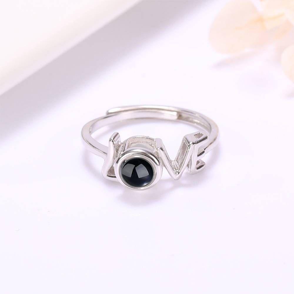 I Love You Ring Projection Photo Engraved Ring in 100 Languages, "LOVE" Ring Silver - soufeelus