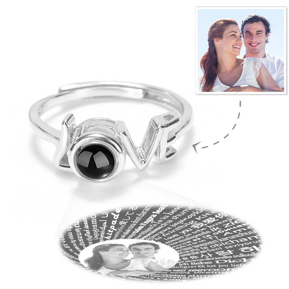 I Love You Ring Projection Photo Engraved Ring in 100 Languages, "LOVE" Ring Silver - soufeelus
