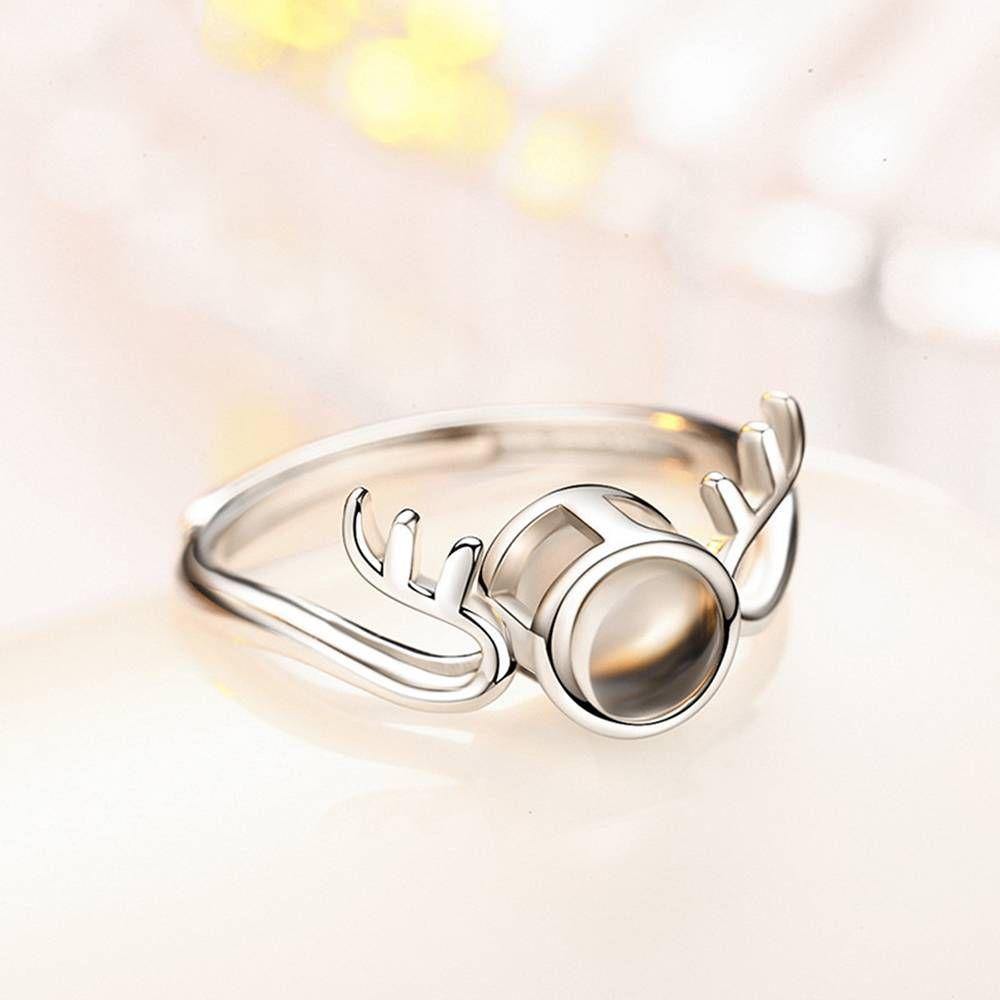 I Love You Ring Projection Engraved Ring in 100 Languages, Antlers Ring Silver - soufeelus