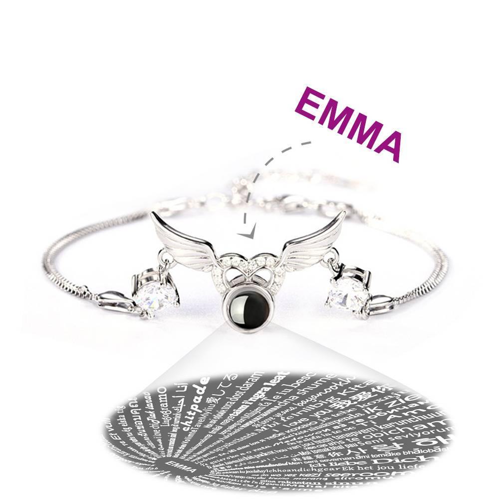 I Love You Bracelet in 100 Languages Projection Engraved Bracelet Angel Wings Silver - soufeelus