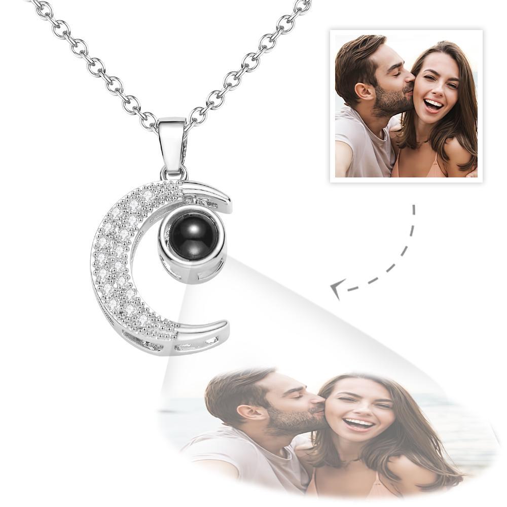 Custom Photo Projection Necklace Rhinestone Moon Exquisite Gifts - 